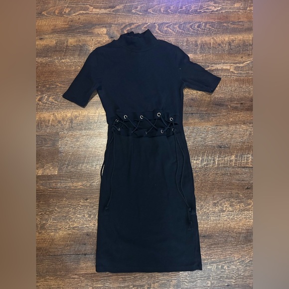 Zara Trafaluc Ribbed Mini Black  Dress Size Medium - Picture 4 of 5